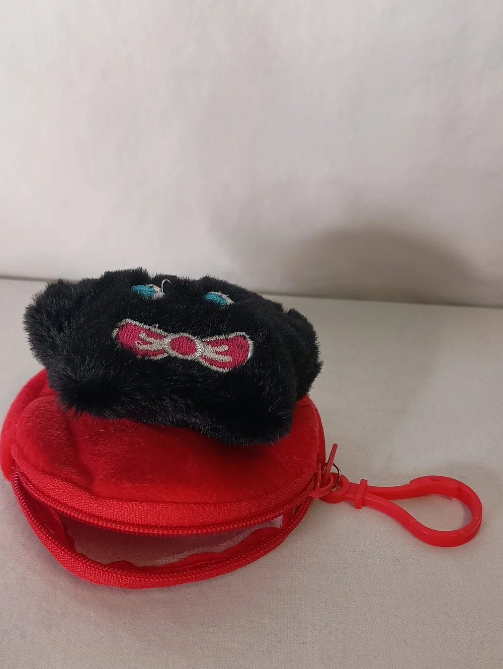 Women's Keychain Bag Charm Cute Plush Cat Coin Purse Red